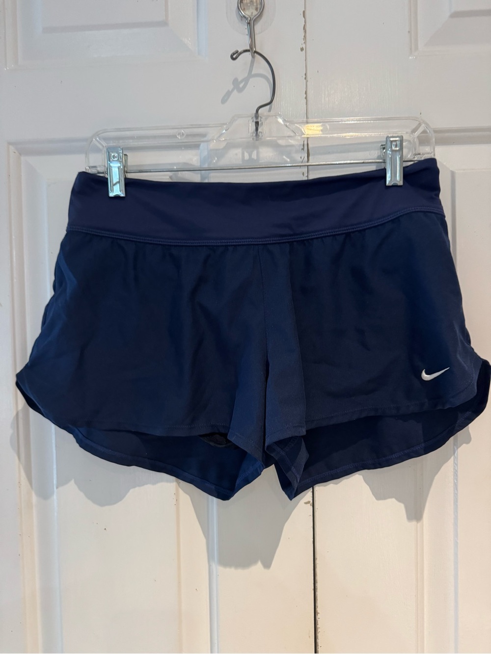 Nike Dark Blue Women's Athletic Shorts with White Swoosh